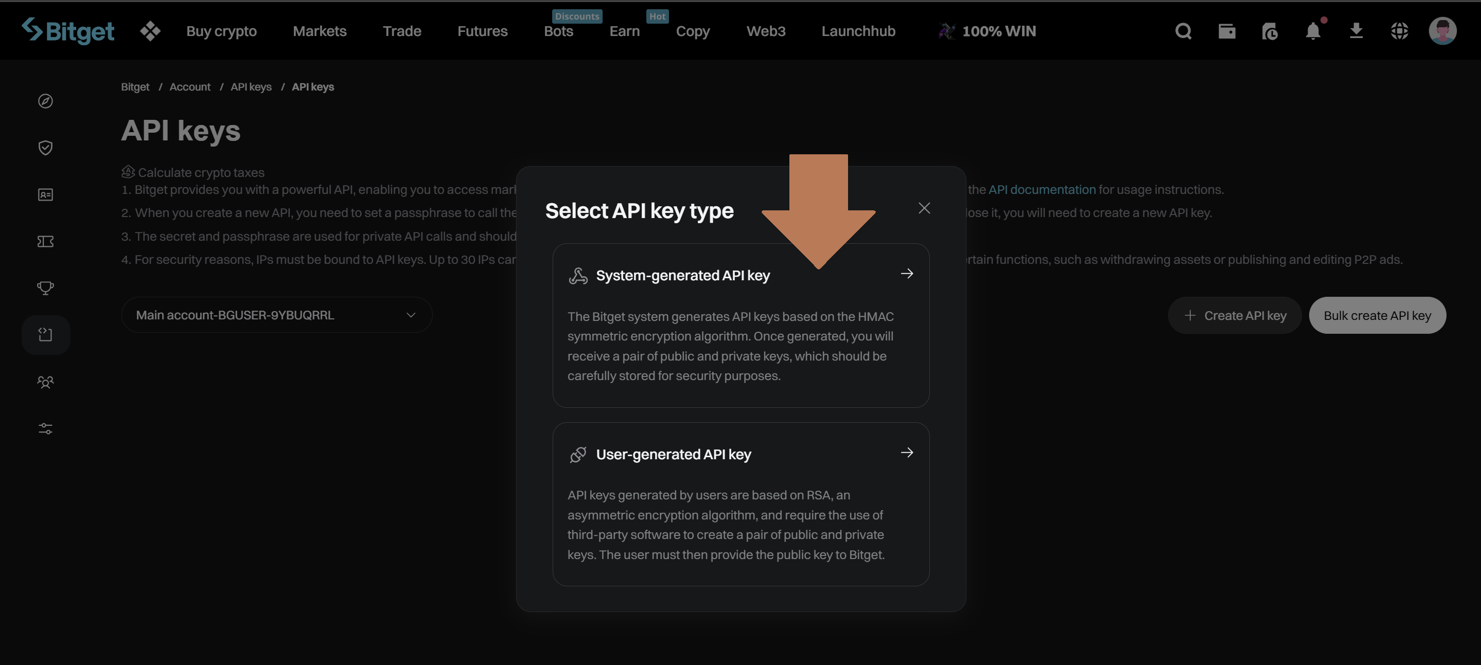 Sélectionner System-generated API Key